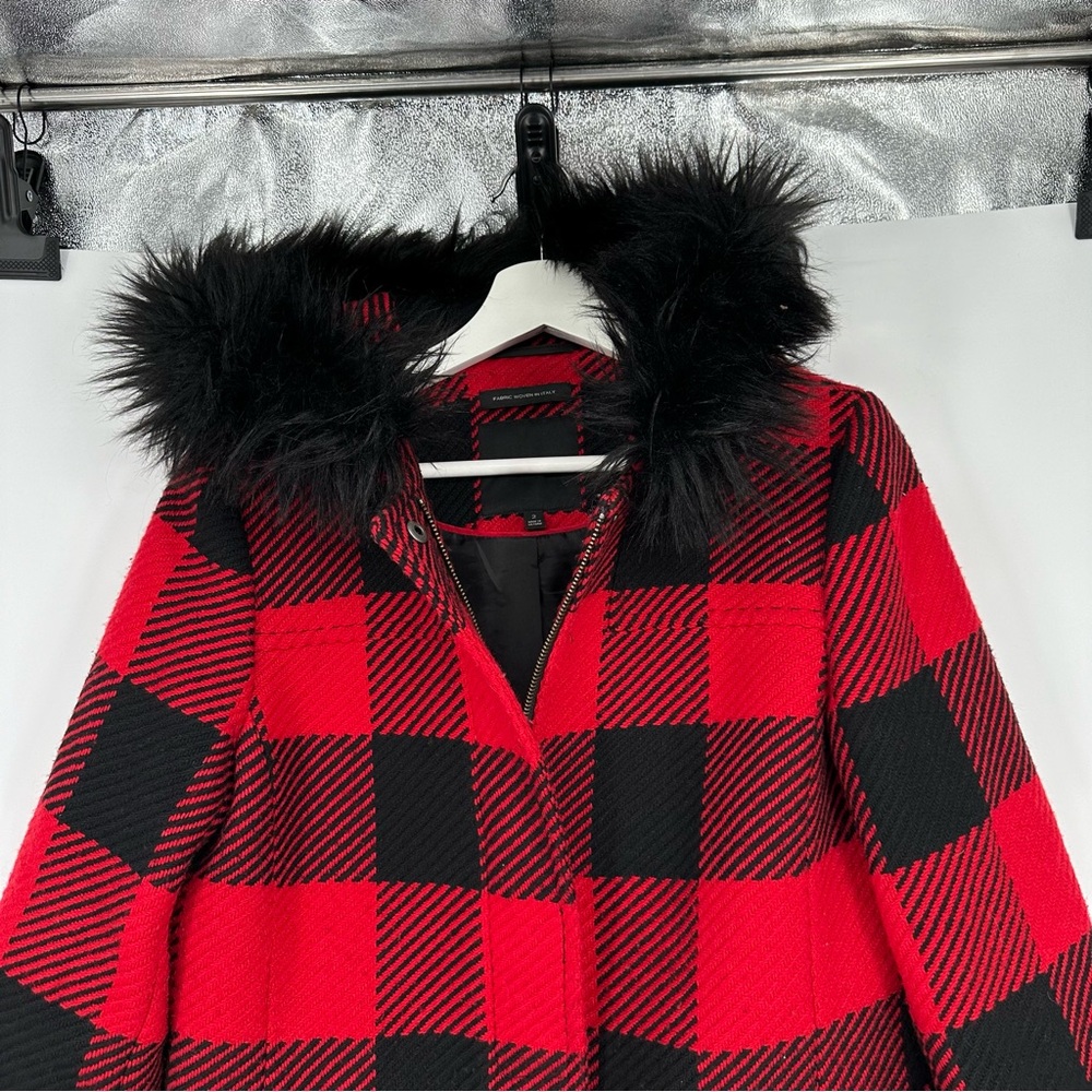 Talbots Faux Fur Trim Wool Blend in Buffalo Check Coat Sz 2 - Picture 3 of 7